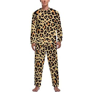 Luipaard Bedrukte Zachte Heren Pyjama Set Comfortabele Lange Mouw Loungewear Top En Broek Geschenken L