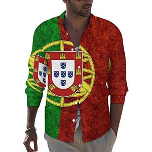 Vintage Portugese vlag heren revers lange mouw overhemd button down print blouse zomer zak T-shirts tops 6XL