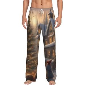 KJGvbn Merry Christmas Print heren broek pyjamabroek, zachte loungewear pyjama slaapbroek met zakken, lichtgewicht nachtkleding voor comfortabele slaap, Wit, S