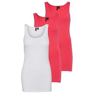 VERO MODA Dames VMMAXI My Soft Long Tank Top 3-Pack, Wit/Roze (1x wit/ 2x Honeysuckle), M
