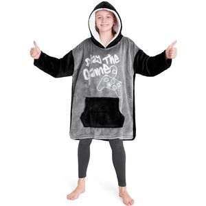 CityComfort Deken met capuchon voor kinderen, fleece hoodie-deken om aan te trekken, grijs, Eén maat (Grijs Zilver Gamen)