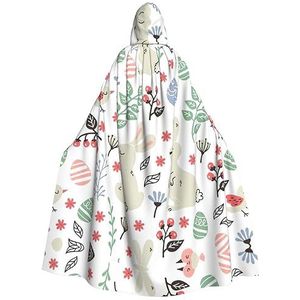 Bxzpzplj Halloween mantel met capuchon voor volwassenen, bloemen konijntjes vogels print, cosplay kostuum, volledige lengte (185 cm)
