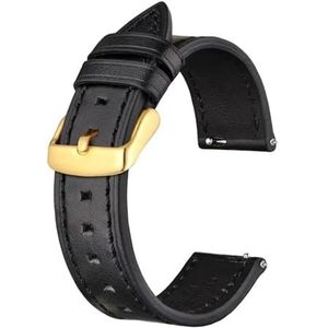 Jeniko Echt Lederen Horloge Armband For Mannen Vrouwen Horloge 18mm 20mm 22mm Quick Release Watcheband Strap Gouden Gesp (Color : Black, Size : 21mm)