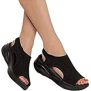 Orthopedische sandalen voor dames, wasbare en flexibele sandalen met riempje | Zomer Casual Open Teen Orthopedische Slippers Flop, Zwart, 40 EU