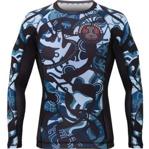 Hardcore Training Nordic Rash Guard Men Compressieshirt Lange Kort Mouw Basislaag MMA BJJ Jiu Jitsu Grappling Boxing (DE/NL/SE/PL, Alfabetisch, L, Regular, Regular, Light Blue/Blue)