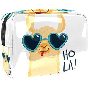 Make-uptas PVC toilettas met ritssluiting waterdichte cosmetische tas met Hola schattige alpaca cartoon voor vrouwen en meisjes