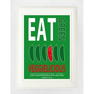 1art1 Culinaire Kunst Poster Veggielicious, Eat Green, Respect Life, Green Ingelijste Foto Met Passepartout | Muur Foto's | In Een Fotolijstje 40x30 cm