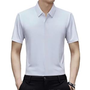 Mannen Zijden Business Jurk Shirts Mannelijke Kleding Luxe Anti-Rimpel Knop Elastische Tops, S Wit, S