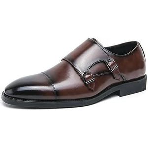 Oxford schoenen for heren Instapper met puntige gepolijste neus Veganistisch leer Dubbele monniksband Blokhak Antislip Antislip Wandelen (Color : Brown, Size : 43 EU)