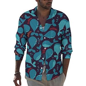 Underwater Ocean Whale Heren Revers Shirt Lange Mouw Button Down Print Blouse Zomer Pocket Tees Tops XL