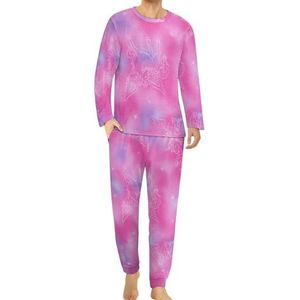 Roze Tie Dye Eenhoorn Heren Pyjama Set Lounge Wear Lange Mouw Top En Onderkant 2 Stuk Nachtkleding