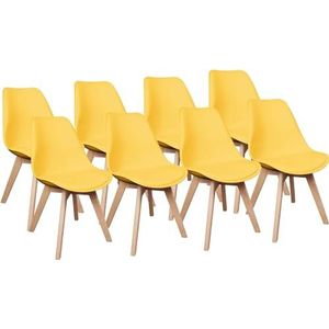 Herbalady Ergonomische stoelen, set van 8, Scandinavische houten poten van beukenhout, met geïntegreerd kussen, voor woonkamer, keuken, eetkamer, kantoor, bar (geel)