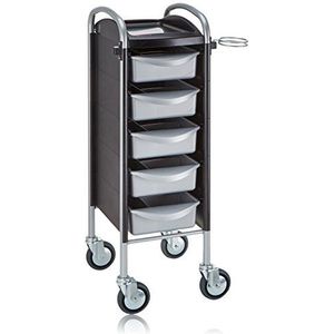 Piccolo Original 6002, stabiele en duurzame kapper werkwagen Salon Trolly rolwagen Stapelboy met 5 laden en wielen, zilver & zwart