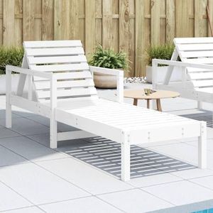 Iiaky 832539 Zonnestoel, wit, 199,5 x 62 x 55 cm, massief houten grenen ligstoel, weerbestendig, stoel voor tuin, terras en zwembad, ergonomisch ruimtebesparend ontwerp