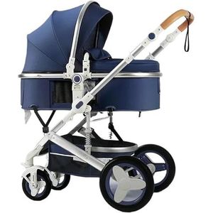 Lichtgewicht Deluxe kinderwagen 3 in 1 draagbare High View omkeerbare kinderwagen Hot Mum Pink autoreiskinderwagen (Color : Dark blue)