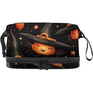 Dubbellaags Cosmetische Tas Heks Hoed Paars Draagbare Make-up Tas Travel Organizer Pouch voor Vrouwen Meisjes Toiletartikelen Tassen, Multi 2, 27x15x14 cm/10.6x5.9x5.5 in, Make-up zakje