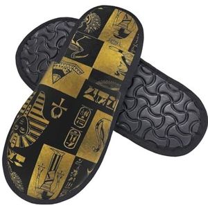 408 Dames Slippers, Egyptische Gouden Hiërogliefen Symbolen Heren Slippers Warm Hotel Slippers Polyester Huis Schoenen Voor Huis Spa Mannen, Harige pantoffels 1398, 7/10.5 UK