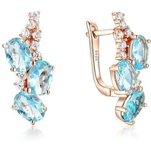 Oorclips Rose Gold Blue Topaz edelsteen clip oorbellen for vrouwen Solid 925 zilveren ovale oorbellen for meisjes feest Oorbellen