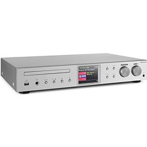 auna iTuner HiFi Internetradio, FM-radio, DAB+ ontvanger, stereo-ontvanger, vele aansluitingen, wifi, Spotify, UNDOK-app, USB, TFT-kleurendisplay, zilver