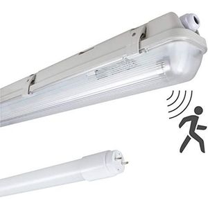 Proventa Lamp voor vochtige ruimtes met RF-bewegingsmelder en LED-buis 60 cm, 7,5 W, 1.100 lumen, 4.000 K, IP65, 50.000h, IK08, kunststof grijs, flikkervrij