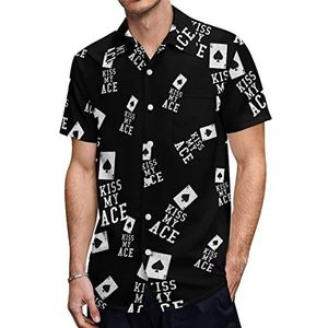 Kiss My Ace Poker Casino Heren Korte Mouw Shirts Casual Button-down Tops T-shirts Hawaiiaanse Strand Tees M