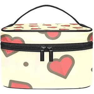 Make-up Organizer Bag, Reizen Make-up Tas Organizer Case Draagbare Cosmetische Tas voor Vrouwen en Meisjes Toiletartikelen Roze Rood Hart Liefde Patroon, Meerkleurig, 22.5x15x13.8cm/8.9x5.9x5.4in