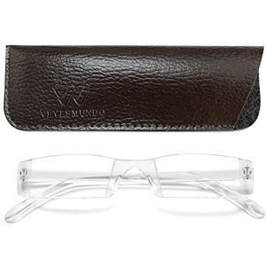 VEVESMUNDO Randloze leesbril voor heren, kunststof, zonder frame, leeshulp, zichthulp +1,0, +1,5, +2,0, +2,5, +3,0, +3,5, +4,0, 1 x transparante glazen bril, 25