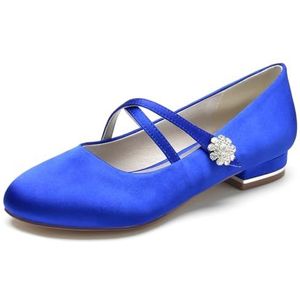 Womens Trouwschoenen Voor Bruid Ballet Flats Cross Strap Ballet Pumps Ronde Neus Satijnen Partij Bruidsschoenen,Blauw,36 EU