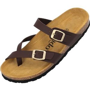 Palado Cres Matt damesslippers, sandalen met riempjes, pantoffels met voetbed van natuurlijk kurk, comfortabele schoenen met zool van het fijnste suède, bruin mat, 36 EU