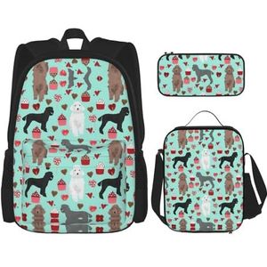 SUHNGE Rood Blauw Sterren Amerikaanse Print 3 Stuks Rugzak Schooltas met Lunch Tas Set Potlood Case voor Meisjes Middelbare School, Poedels Honden, Eén maat