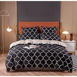 DXHOME Beddengoed, zwart, 220 x 240 cm, geometrisch patroon, boog, omkeerbaar beddengoed, wollig, zwart-wit, microvezel, 3-delig, voor meisjes en jongens, met ritssluiting en 2 kussenslopen 80 x 80 cm