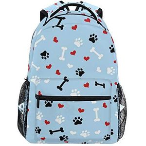 Jeansame Rugzak School Tas Laptop Reistassen voor Kids Jongens Meisjes Vrouwen Mannen Leuke Hond Kat Paw Prints Bone Blauw