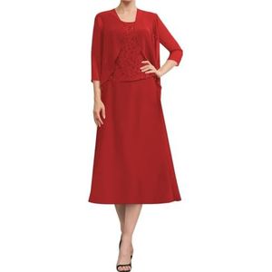 2 Stuks Moeder Van De Bruid Bruidegom Jurken Kant Chiffon Formele Avond Grootmoeder Jurken met Jas, Rood, 42