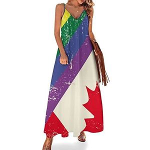 Grunge homo LGBT-vlag met vlag van Canada vrouwen sling maxi jurken V-hals casual mouwloze verstelbare riem sexy lange jurk