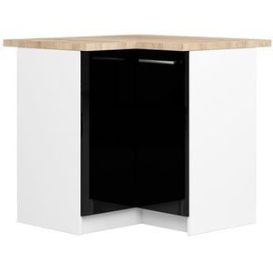 AKORD Oliwia S90 Hoekkeukenkast met werkblad, keukenonderkast met 2 deuren en 2 legplanken, onderkast keuken 90 cm breed, ABS-rand 18 mm, 46 x 90 x 85 cm, wit, glanzend zwart