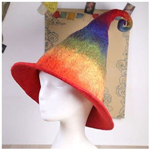 Heksenhoed Heks Hat Halloween Cosplay Creatieve Elf Rainbow Grappige Hoeden Handgemaakte Wollen Vilt Fashion Vintage Women's Winter Hoeden Heksenhoed Met Spin