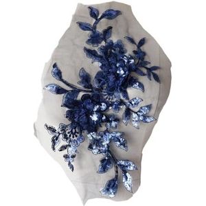 Geborduurde bloemenapplicatie met kanten stof en mesh kraag for trouwjurken en bruidsjurken - perfect for naaien en decoratie van feestjurken(navy Blue)