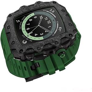 OFWAX Modificatiekit koolstofvezel horlogehoesje, voor Apple Watch 44/45 mm met siliconen band voor mannen en vrouwen, roestvrijstalen gesp band, voor IWatch Series 8 7 6 5 4 SE accessoires, 44mm,