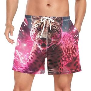 Niigeu Fantasy Baby Cheetah Pink Zwembroek voor heren, sneldrogend, met zakken, Leuke mode, L