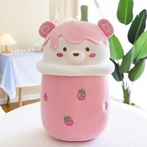 CAWACH 25-40cm schattige cartoon teddybeer Bubble Tea Cup gevormd kussen pluche dieren Real-Life Gevuld zacht rugkussen Grappig 40cm, Roze