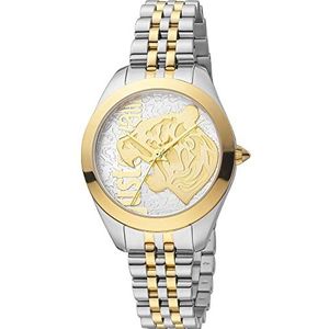 Just Cavalli Vrouwen Pantera Quartz Horloge Met Analoge Display En Roestvrij Staal Armband Jc1L210M0175, Zilver/Goud, armband