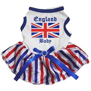 Petitebelle Union Jack Engeland Baby Katoen Shirt Tutu Puppy Hond Jurk, Large, White/RWB Stripes