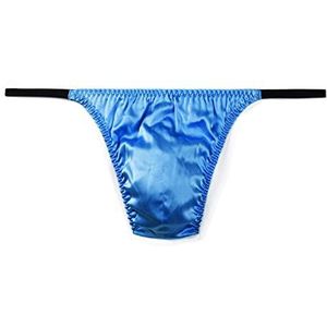 SilRiver Zijden satijnen string voor heren T-rugbikini G-string ondergoed, Turkoois, S-M