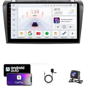 9 Inch Autoradio Compatibel voor Mazda 3 2007-2012 met GPS Navigatie CarPlay Android Auto Acht-Core 4G Bluetooth WiFi MirrorLink Stuurwiel Afstandsbediening(T6 8 Core 4G+Wifi 8G+128G)