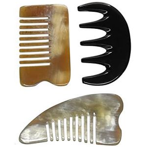 Gele os hoorn schoonheid schrapen guasha hoofdhuid massage kam Gua Sha schraper board voor verfverwijdering hoofd massage 1 stuk (kleur: 1 stks driehoek kam)