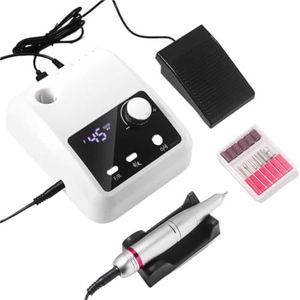 Elektrische nagelboormachine, elektrische vijl, HD-scherm, metalen manicurepen, professionele nagelschuurmachine(White)