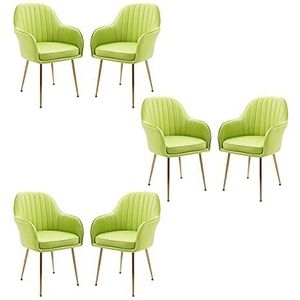 GEIRONV Metalen benen dineren stoelen set van 6, moderne lederen hoge achterkant gewatteerde lounge stoelen woonkamer appartement balkon fauteuil Eetstoelen (Color : Green)