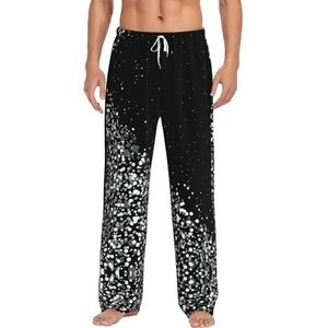 OKFSTY Zwart Wit Glitter Heren Pyjama Bottoms,Pyjama Polyester Broek Voor Mannen Zachte Lange Lounge Pj Slaap Broek Met Zakken, Wit, S