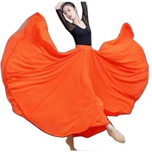 Big Swing Rok Dames Prestaties Lyrische Dansende Rok Dubbellaags Chiffon Elastische Taille Grote Swing Lange Rok voor Dansfestivals (Oranje, S)