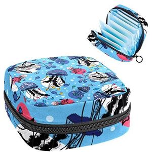 Marine Kwallen Patroon Onderwater,Periode Pouch Draagbaar,Tampon Opbergtas,Tampon Houder voor Portemonnee Vrouwelijke Product Organizer, Meerkleurig, 4.7x6.6x6.6 in/12x17x17 cm